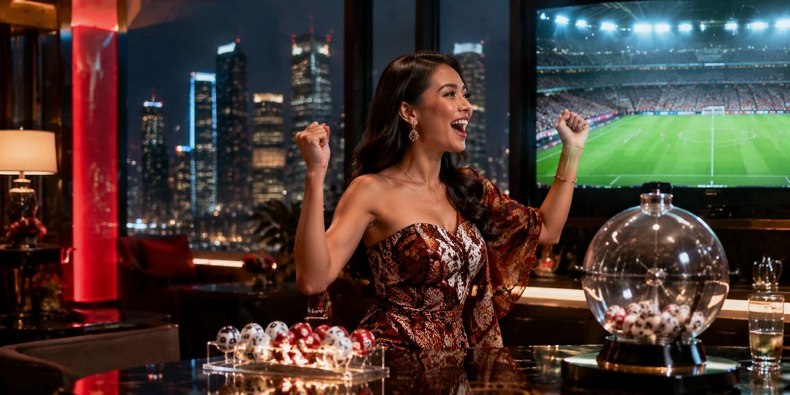 Model Vietnam memegang tiket lotere dengan ekspresi penuh harapan di ruangan bernuansa hangat